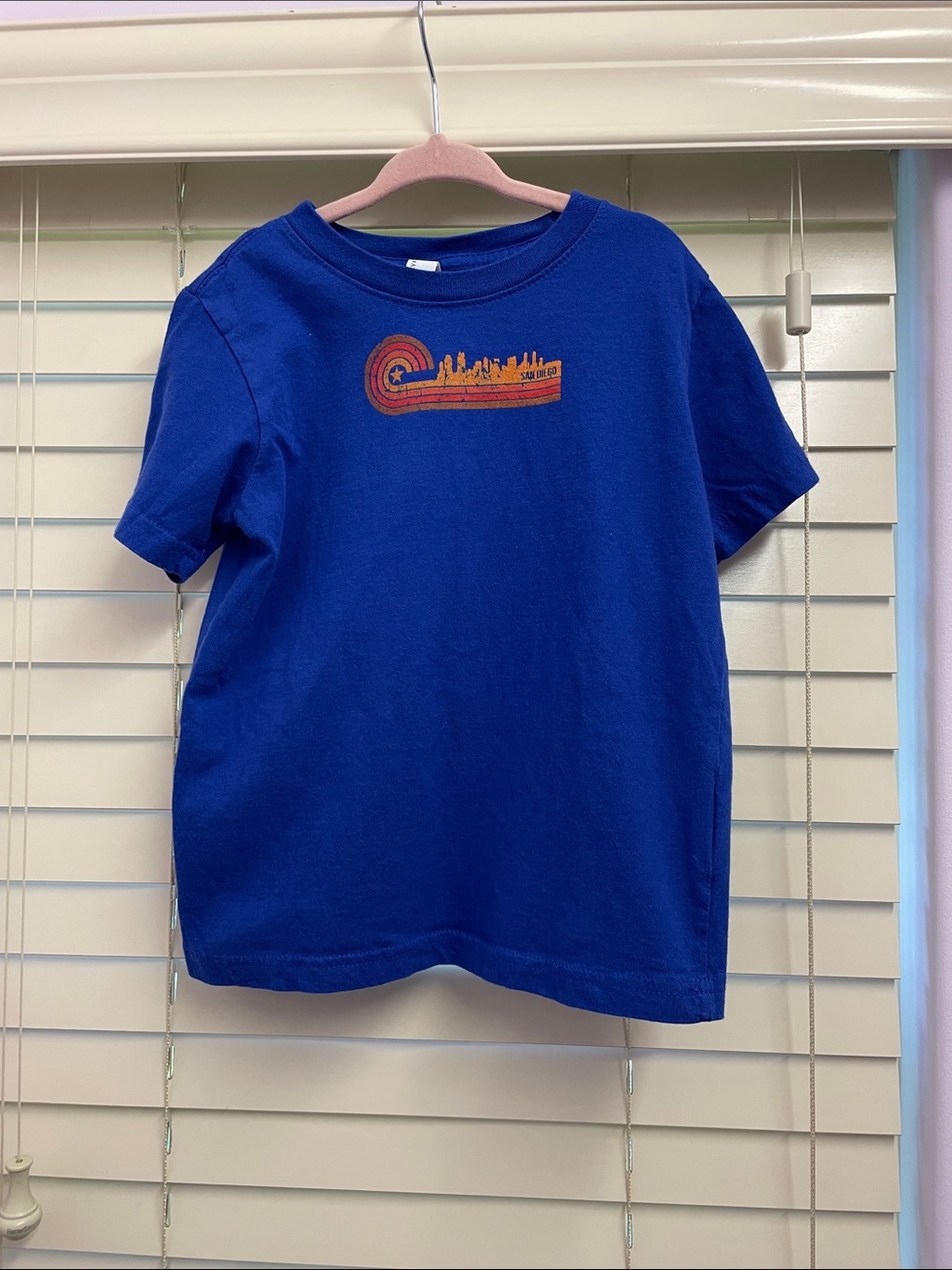 Kids Royal Blue Graphic Tee with Retro Skyline of San Diego